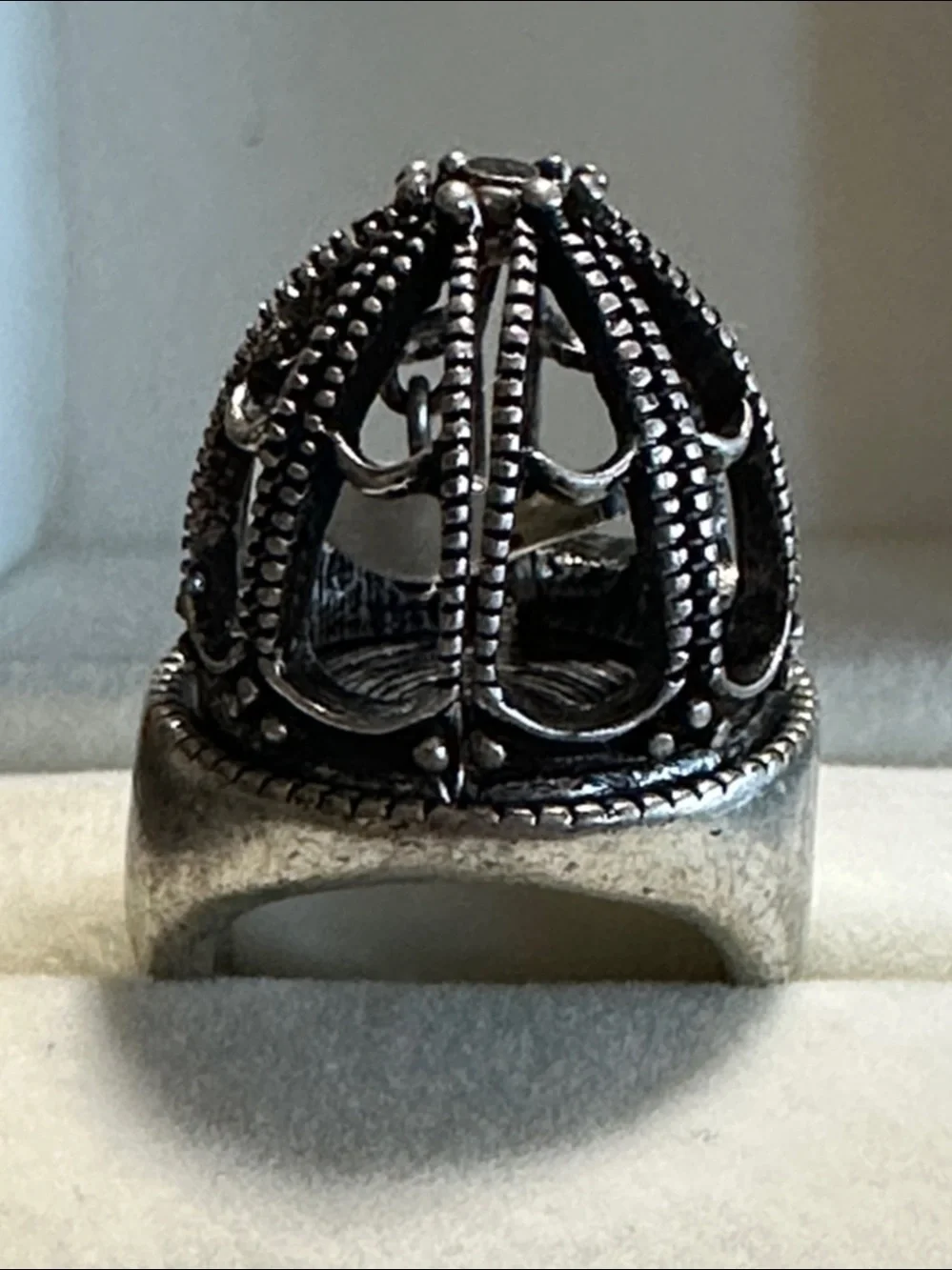 Bird In A Cage Silver-Tone Statement Ring